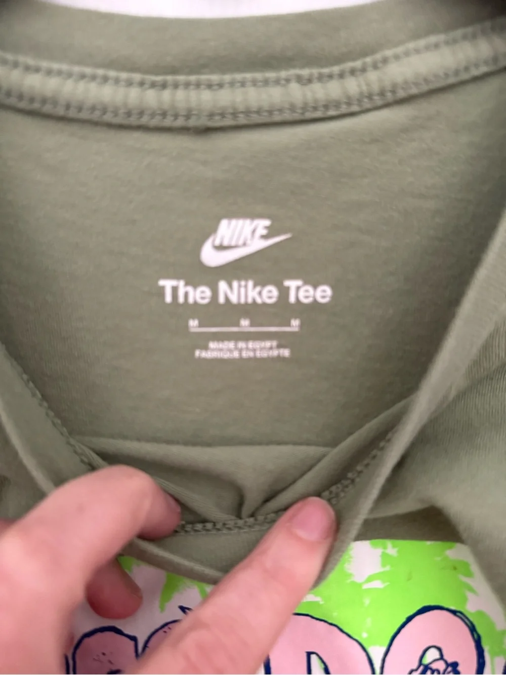 Nike Olive Green Short Sleeve Tee with Pink & Neon Green 'Just Do It' Graphic